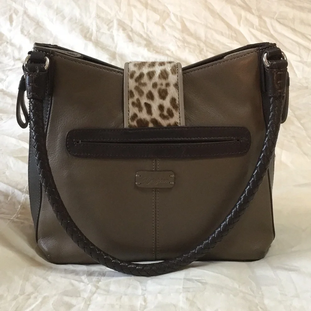BRIGHTON | Leather Shoulder Bag With Leopard Print Calf Hair Detail